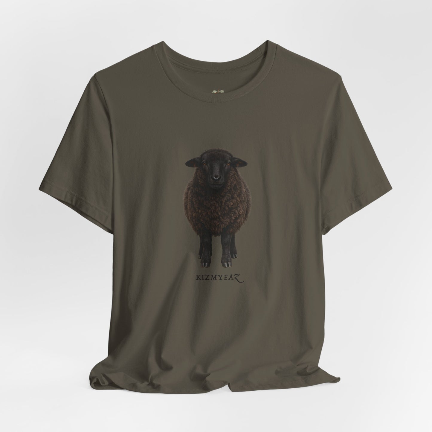 Brown t-shirt with red lips and text on a white background