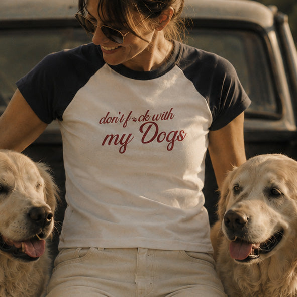 Don’t F With My Dogs™ Women’s Cropped Baby Raglan Tee