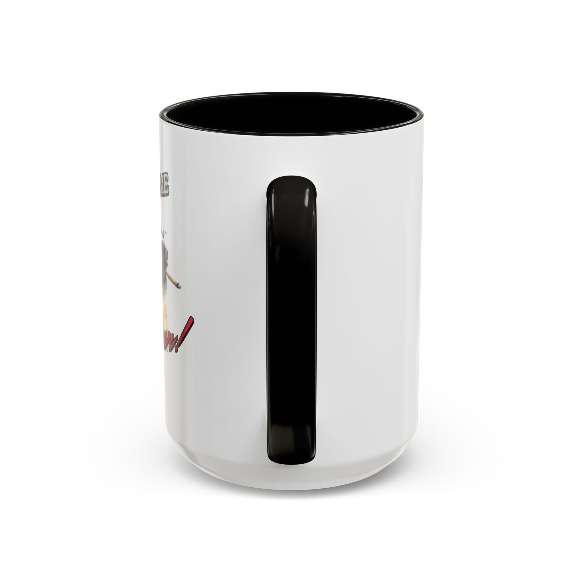 White mug with black interior and handle on a white background Hire Me. Fire Me. Whatever! Funny 15oz Coffee Mug