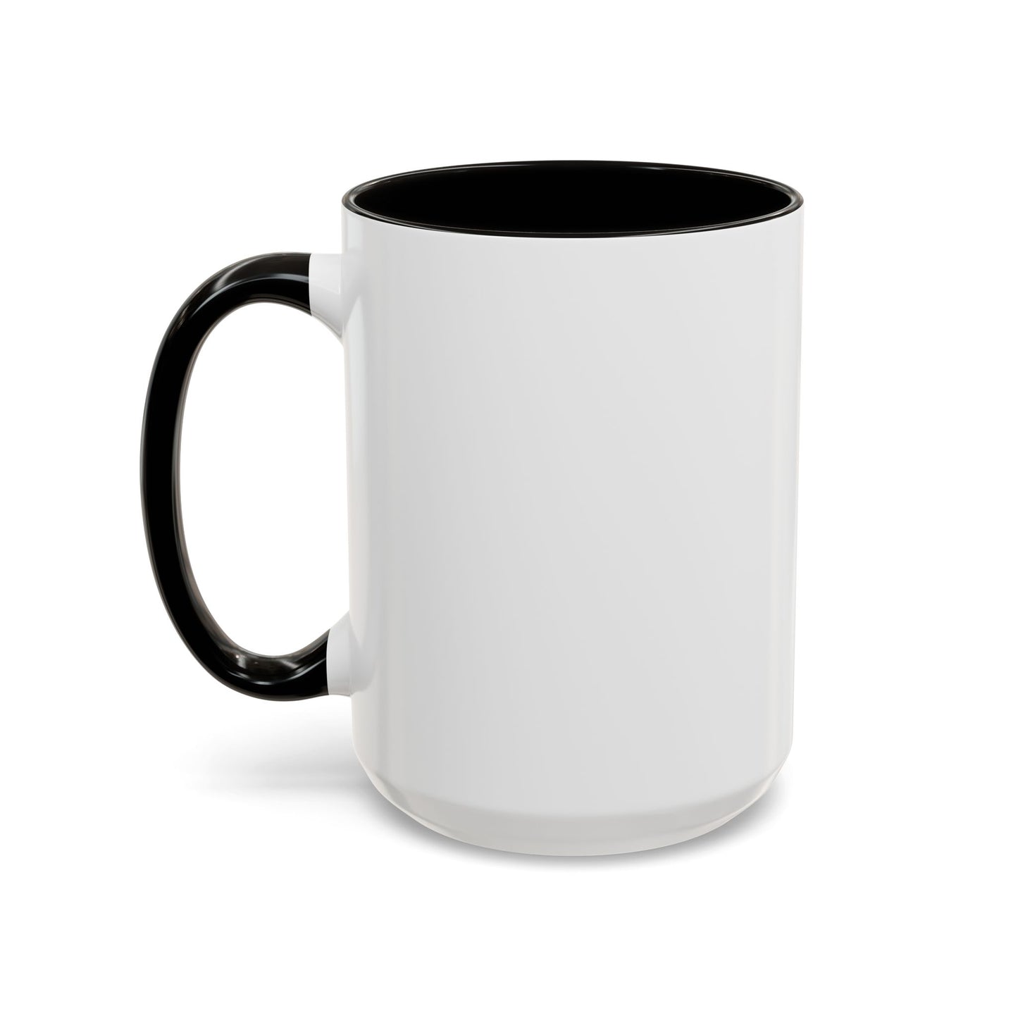 White mug with black handle and interior on a white background 