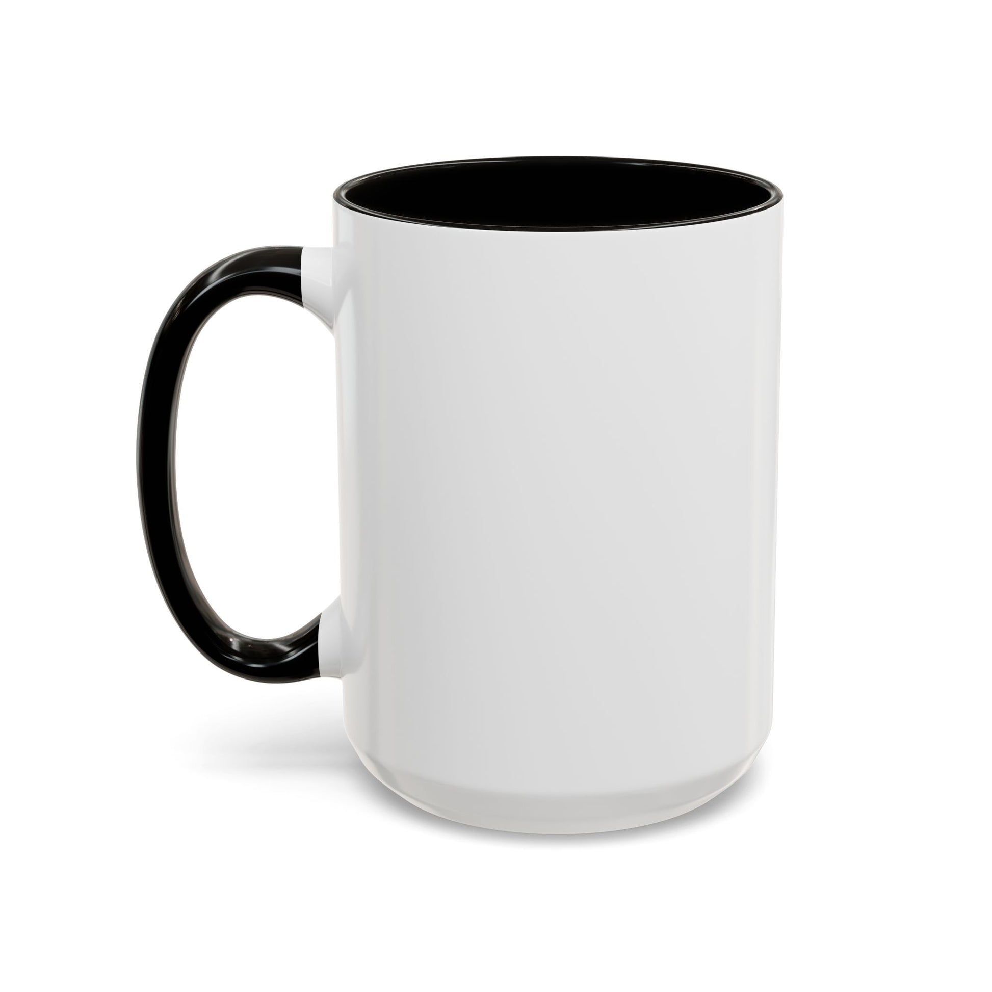 White mug with black handle and interior on a white background 