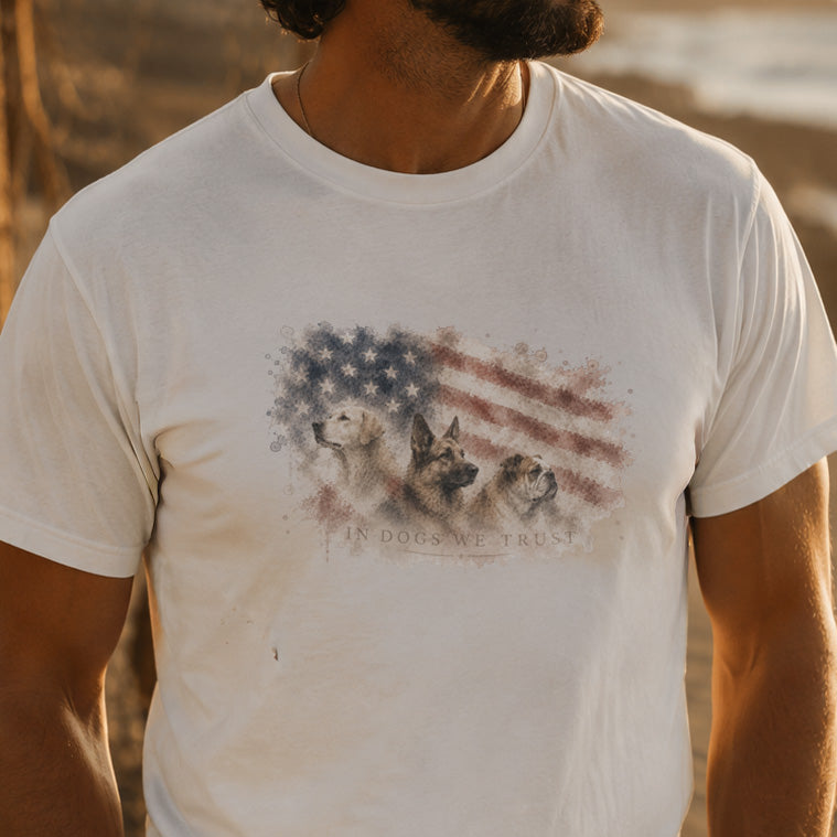 In Dogs We Trust - American Flag Watercolor Tee