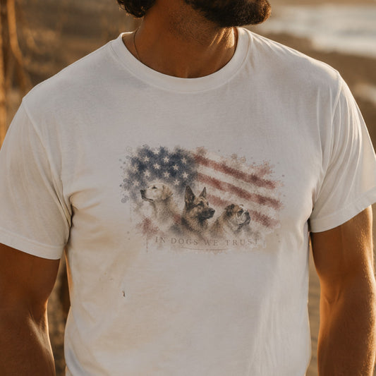 In Dogs We Trust - American Flag Watercolor Tee
