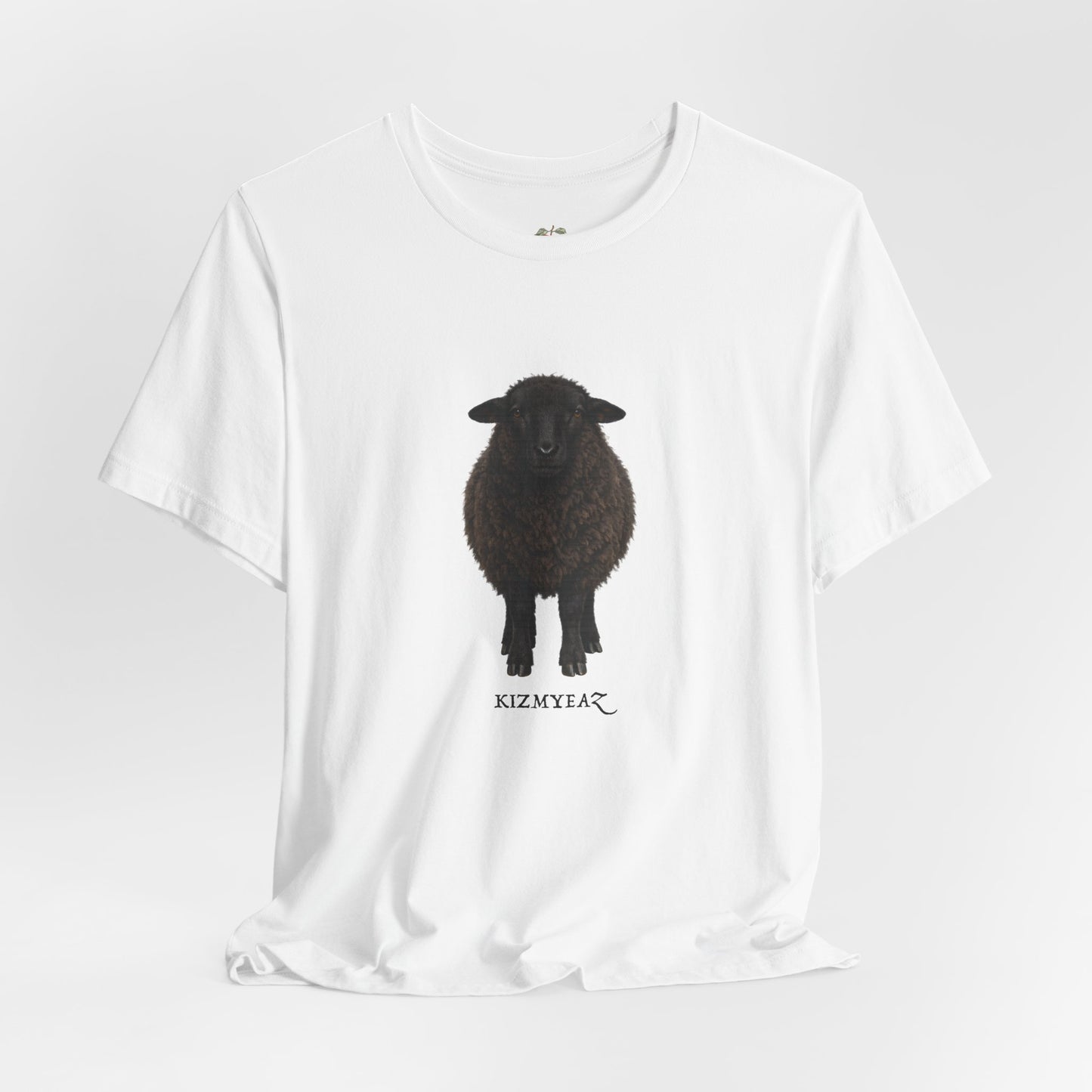 White t-shirt with black abstract design on a white background