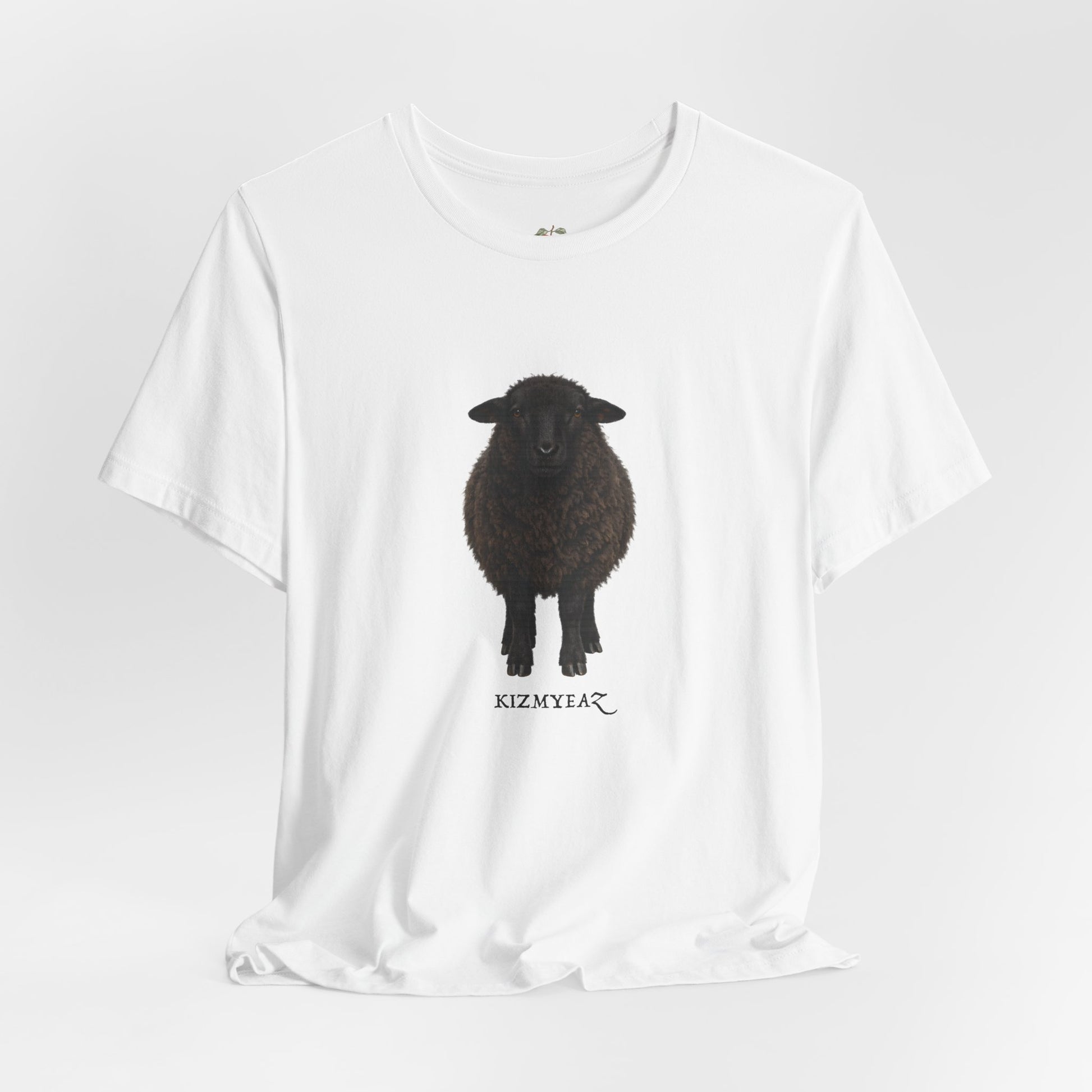 White t-shirt with black abstract design on a white background