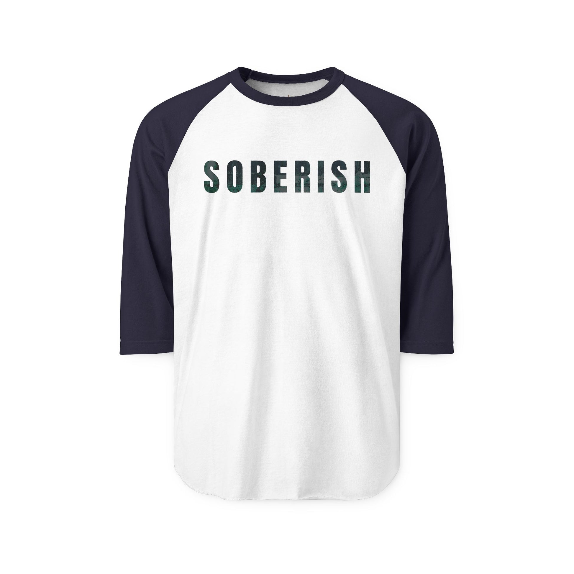 Baseball shirt with navy sleeves and a white front featuring an eagle design on a white background.