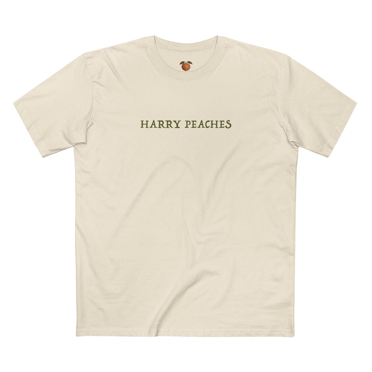 A light beige crewneck t-shirt with the word 'PRAY' printed in a small, gray serif font on the chest, displayed flat against a white background.