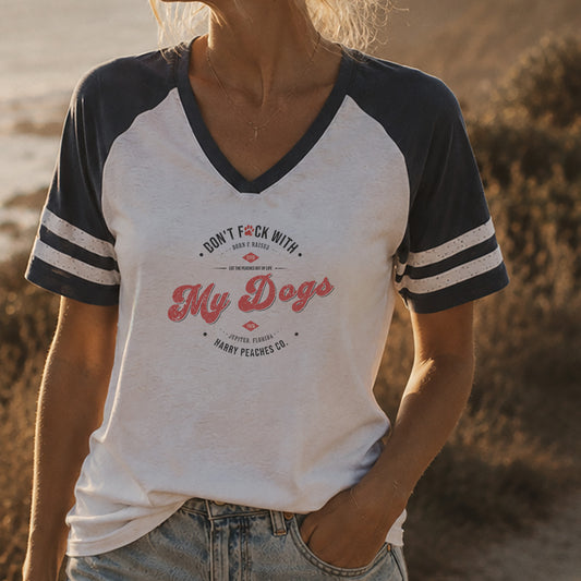 Don’t F With My Dogs Women’s Game Day V-Neck Tee