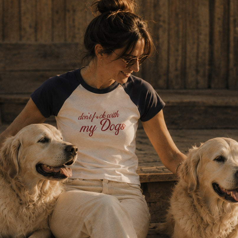 Don’t F With My Dogs™ Women’s Cropped Baby Raglan Tee