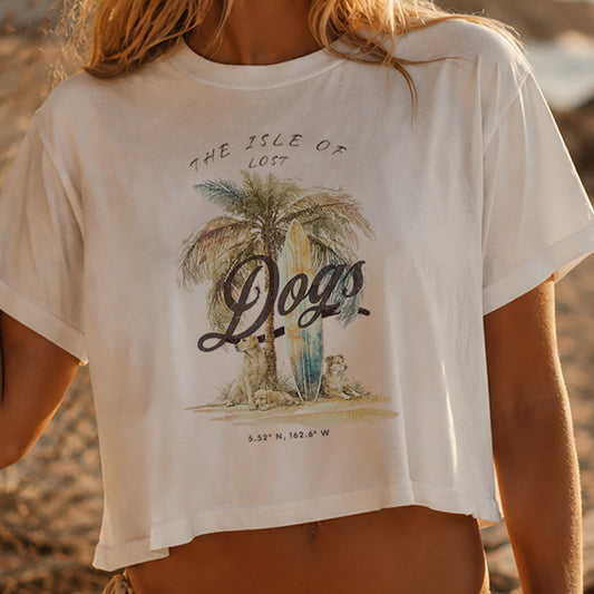 Isle of Lost Dogs Vintage Coastal Women's Crop Tee